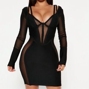 Fashion Nova Black Mesh Long Sleeve Dress